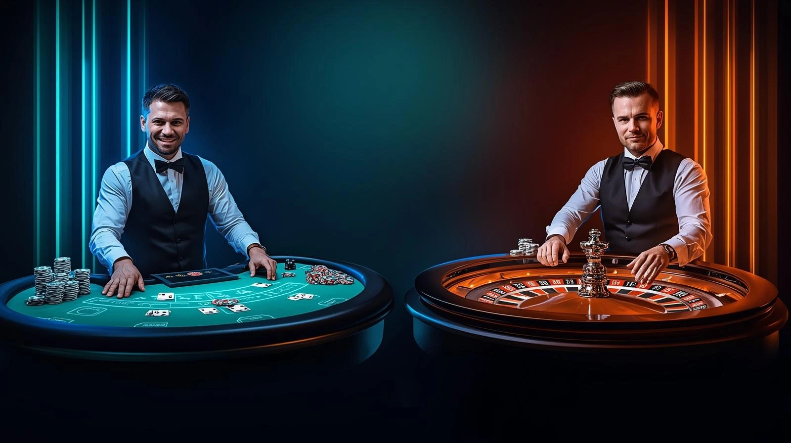 Coolbet Live Casino featuring professional dealers at blackjack and roulette tables